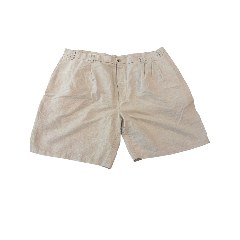 Roundtree & Yorke Mens Pleated Linen Cotton Blend Shorts Beige Size 44